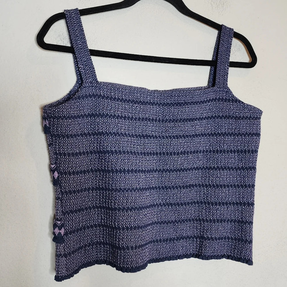 Anthropologie Smocked Embroidered Stretch Purple BlueTank women's size medium - Picture 9 of 15